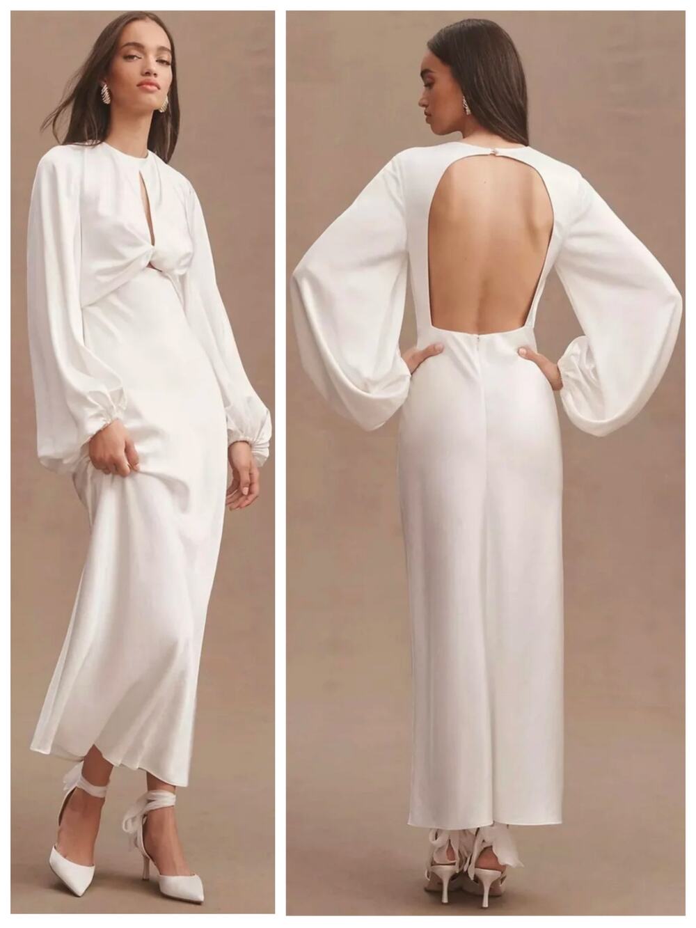 Significant Other Ivory Long Sleeve Open Back Bridal Midi Dress Size 10 NWT